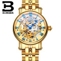 Binger 5066 Top Brand Luxury Skeleton Watches Switzerland 2019 Fashion Golden Stainless Steel Couple Mechanical Watch